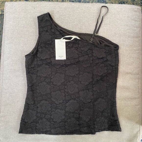 GRACE KARIN Women Comfy Lace Party Tank Tops Asymmetric One Shoulder BLACK XL - Picture 1 of 6